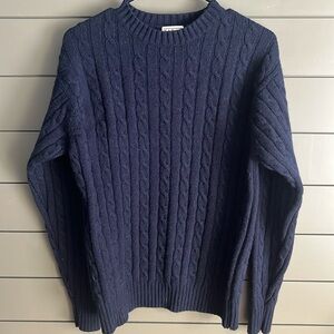 L.L. Bean Lamb’s Wool Blend Navy Cable Knit Sweater. M.